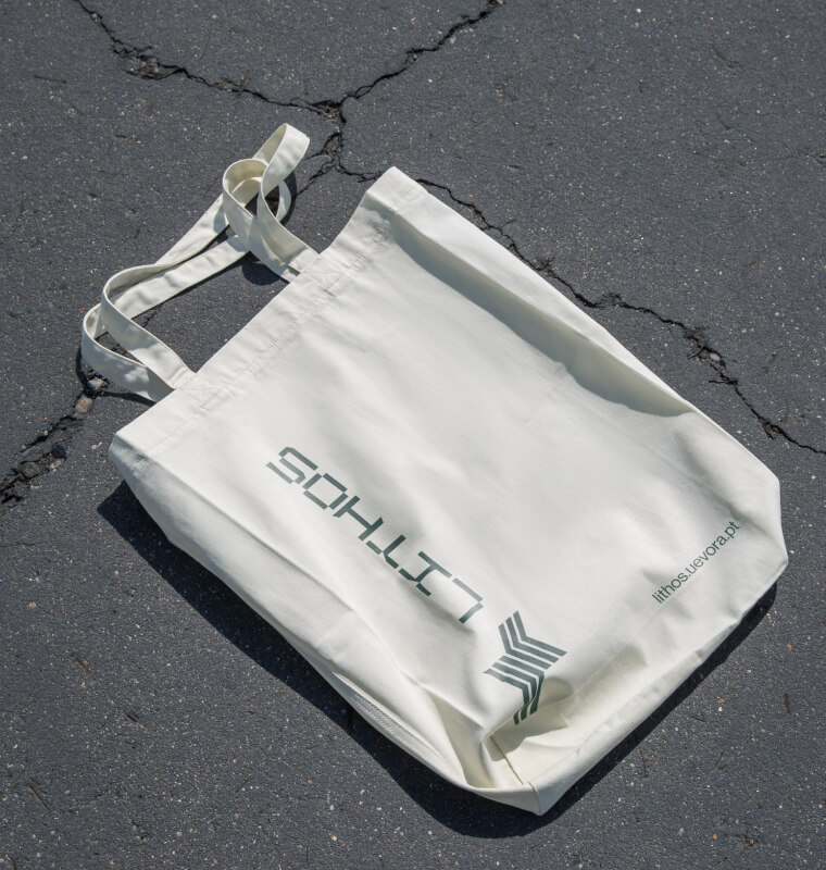 Cloth bag with the LitHOS brand image printed on it.
