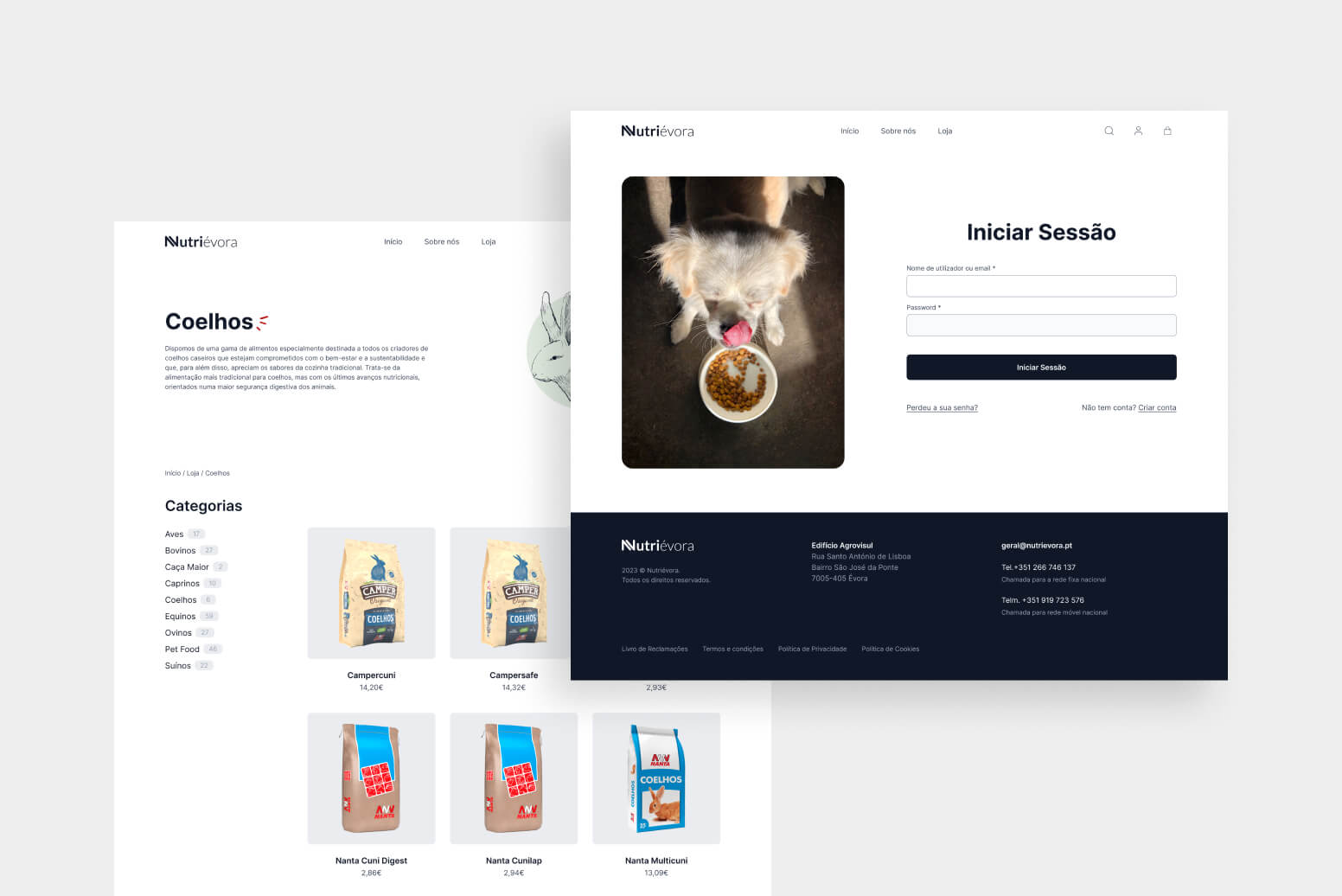 Browser window with nutriévora website pages.